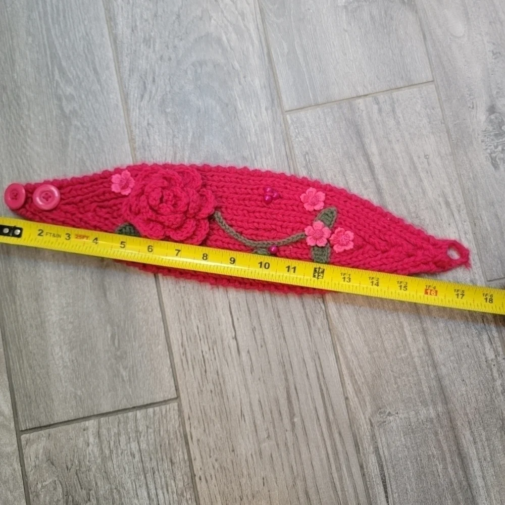 Crocheted Headband Pink Rose